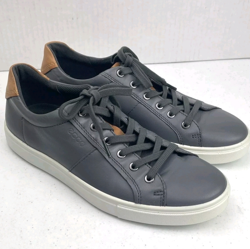 ECCO Leather Men's Soft 7 titanium gray sneakers size 12 - Picture 11 of 12